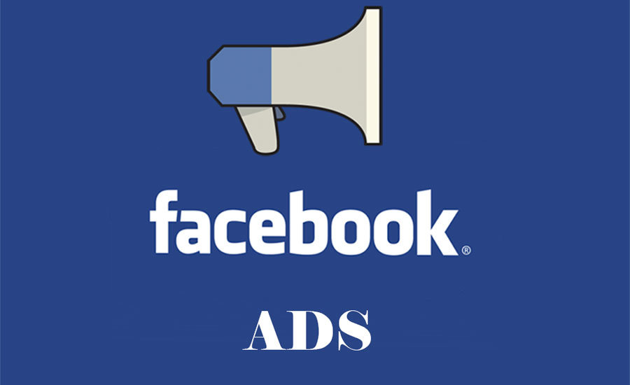 Logo Facebook Advertising con megafono su sfondo blu